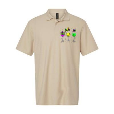 Mardi Gras Glass Of Wine Funny Drinking Wine For Softstyle Adult Sport Polo