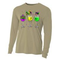 Mardi Gras Glass Of Wine Funny Drinking Wine For Cooling Performance Long Sleeve Crew