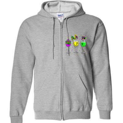 Mardi Gras Glass Of Wine Funny Drinking Wine For Full Zip Hoodie