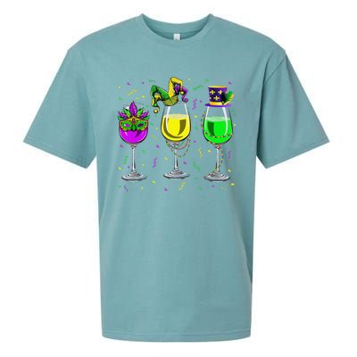 Mardi Gras Glass Of Wine Funny Drinking Wine For Sueded Cloud Jersey T-Shirt