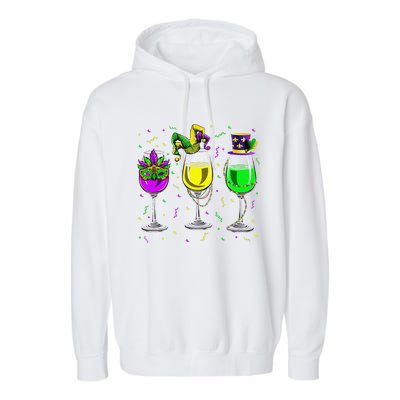 Mardi Gras Glass Of Wine Funny Drinking Wine For Garment-Dyed Fleece Hoodie