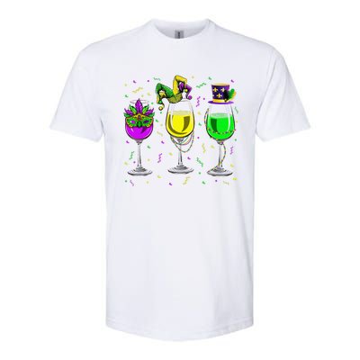 Mardi Gras Glass Of Wine Funny Drinking Wine For Softstyle CVC T-Shirt