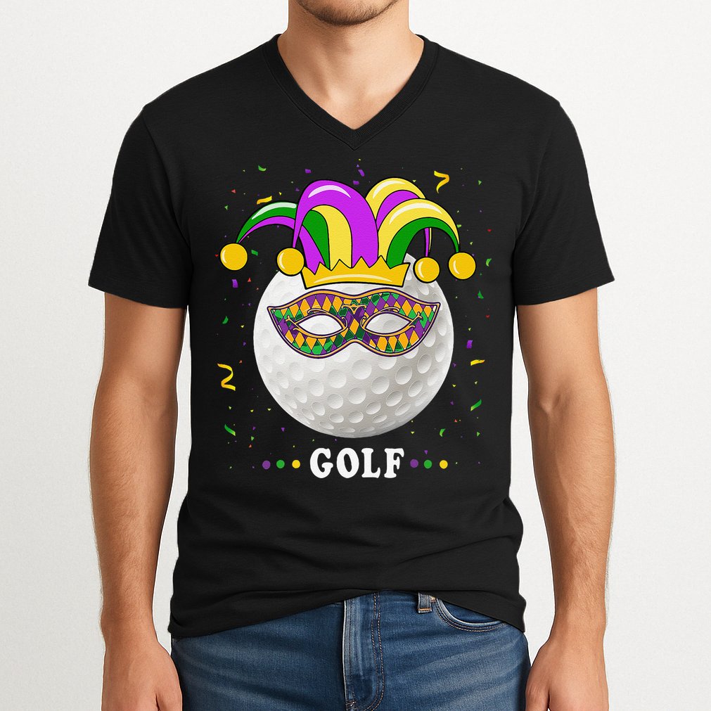Mardi Gras Golf Costume Mardi Gras Jester Hat Golf Lover V-Neck T-Shirt
