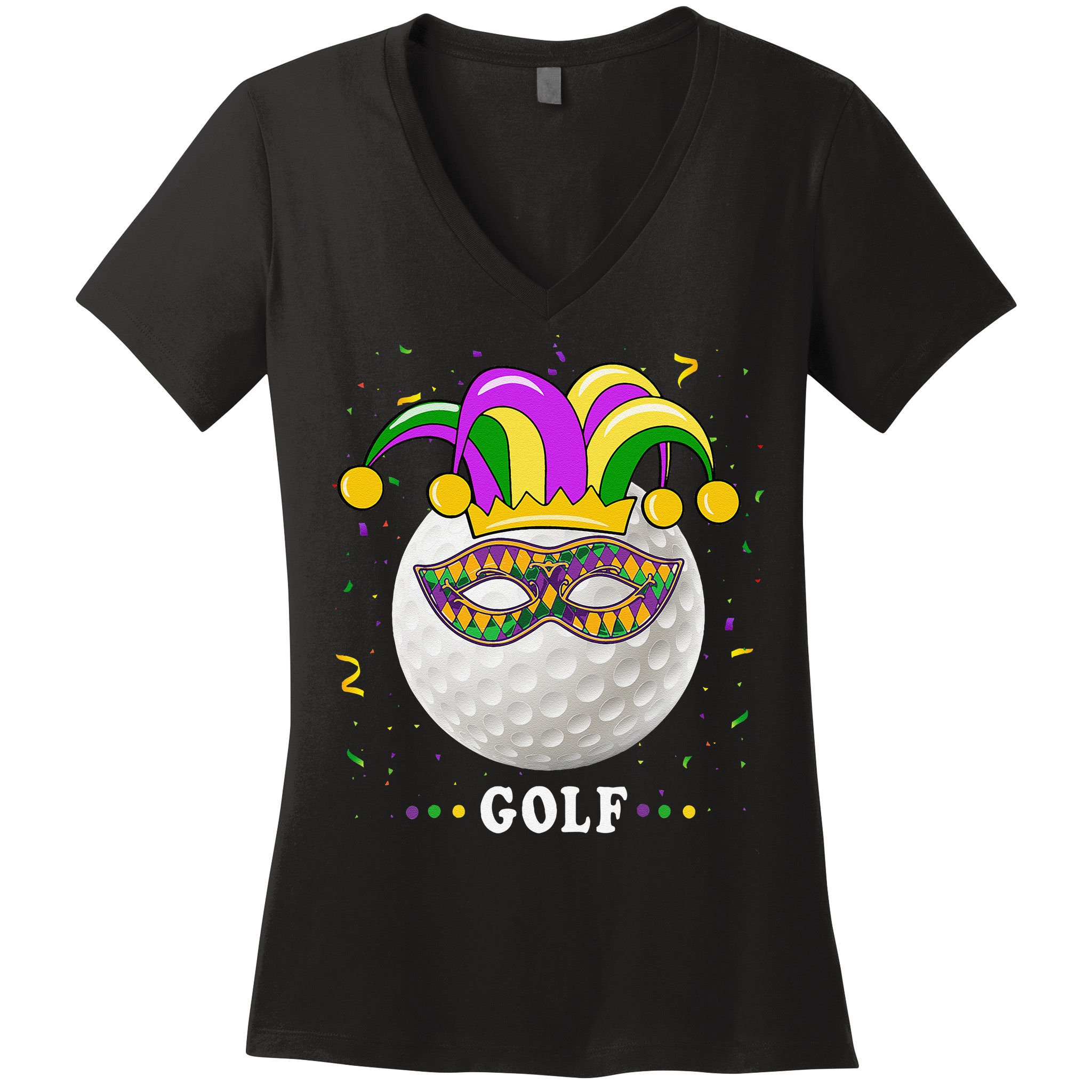 Mardi Gras Golf Costume Mardi Gras Jester Hat Golf Lover Women's V-Neck T-Shirt