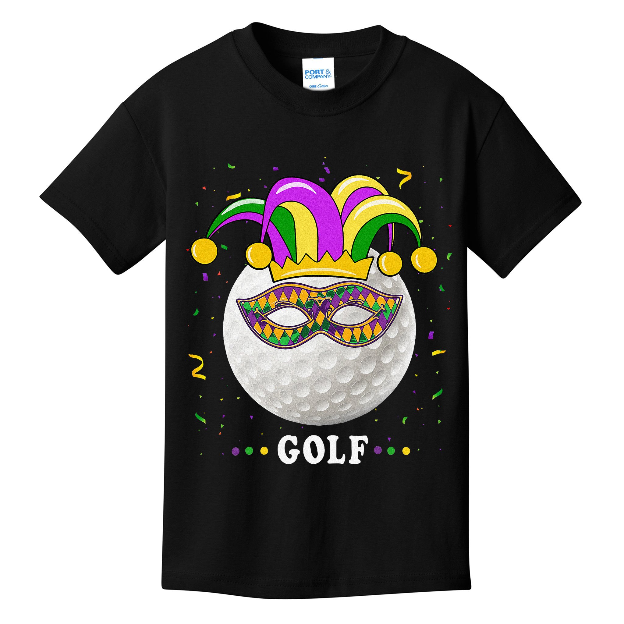 Mardi Gras Golf Costume Mardi Gras Jester Hat Golf Lover Kids T-Shirt