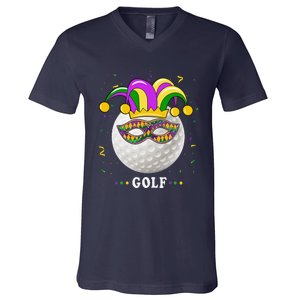 Mardi Gras Golf Costume Mardi Gras Jester Hat Golf Lover V-Neck T-Shirt