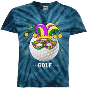 Mardi Gras Golf Costume Mardi Gras Jester Hat Golf Lover Kids Tie-Dye T-Shirt