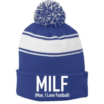 Milf Great Gift I Love Football 'S Funny Great Gift Stripe Pom Pom Beanie