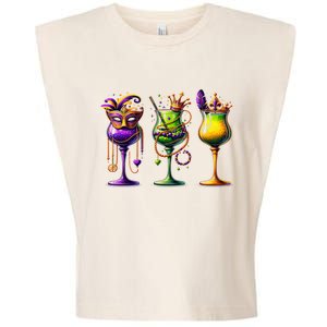 Mardi Gras Glass Of Wine Funny Drinking Wine Festival Parade Garment-Dyed Women's Muscle Tee