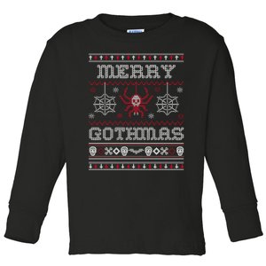 Merry Gothmas Goth Christmas Ugly Sweater Spider Skulls Bat Toddler Long Sleeve Shirt