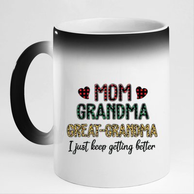 Mom Grandma Great Grandma I Just Keep Getting Better Leopard 11oz Black Color Changing Mug