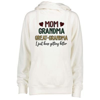 Mom Grandma Great Grandma I Just Keep Getting Better Leopard Womens Funnel Neck Pullover Hood