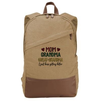 Mom Grandma Great Grandma I Just Keep Getting Better Leopard Cotton Canvas Backpack