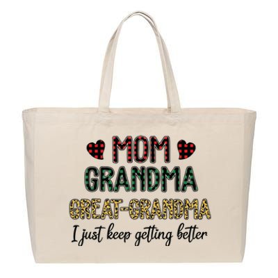 Mom Grandma Great Grandma I Just Keep Getting Better Leopard Cotton Canvas Jumbo Tote