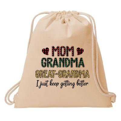 Mom Grandma Great Grandma I Just Keep Getting Better Leopard Drawstring Bag
