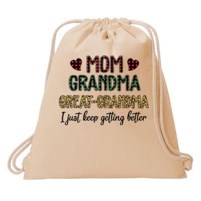 Mom Grandma Great Grandma I Just Keep Getting Better Leopard Drawstring Bag