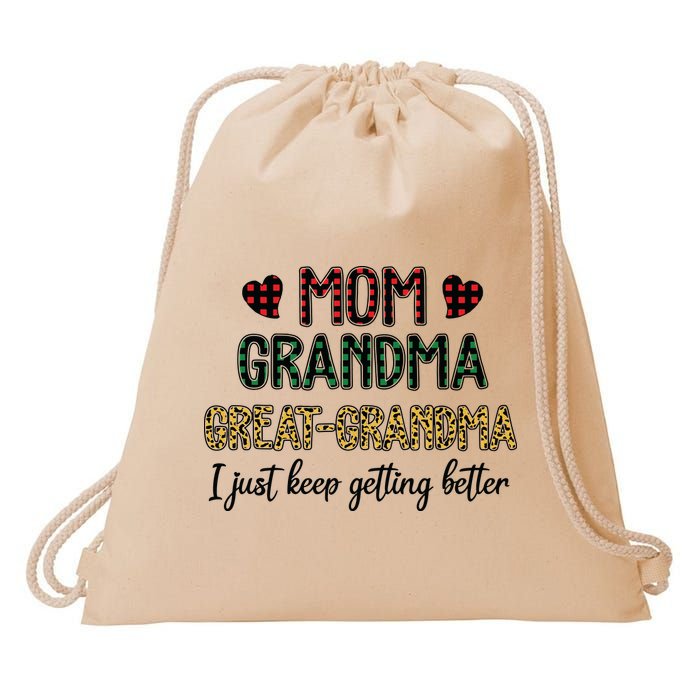 Mom Grandma Great Grandma I Just Keep Getting Better Leopard Drawstring Bag