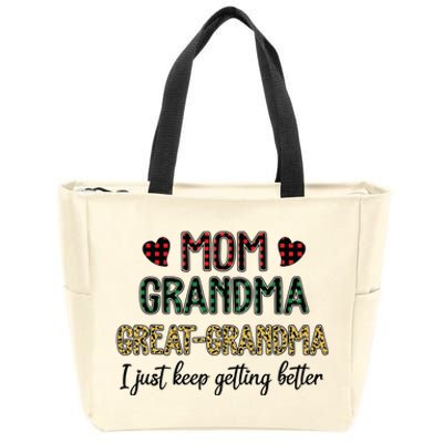 Mom Grandma Great Grandma I Just Keep Getting Better Leopard Zip Tote Bag