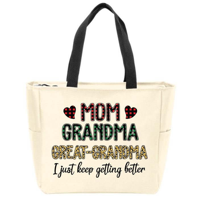 Mom Grandma Great Grandma I Just Keep Getting Better Leopard Zip Tote Bag