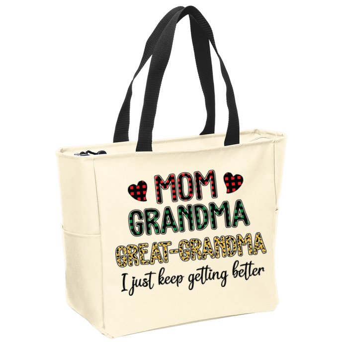 Mom Grandma Great Grandma I Just Keep Getting Better Leopard Zip Tote Bag
