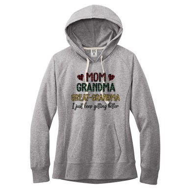 Mom Grandma Great Grandma I Just Keep Getting Better Leopard Women's Fleece Hoodie