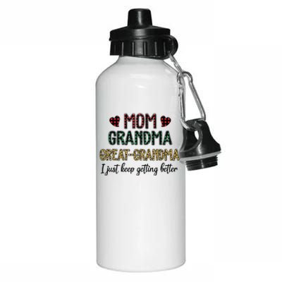 Mom Grandma Great Grandma I Just Keep Getting Better Leopard Aluminum Water Bottle