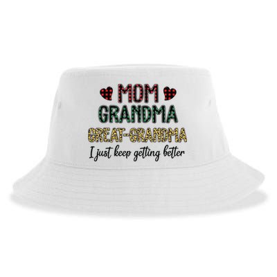 Mom Grandma Great Grandma I Just Keep Getting Better Leopard Sustainable Bucket Hat