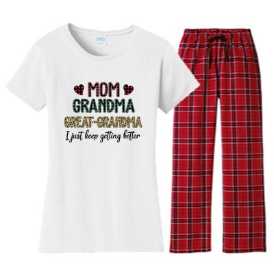 Mom Grandma Great Grandma I Just Keep Getting Better Leopard Women's Flannel Pajama Set