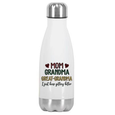 Mom Grandma Great Grandma I Just Keep Getting Better Leopard Stainless Steel Insulated Water Bottle