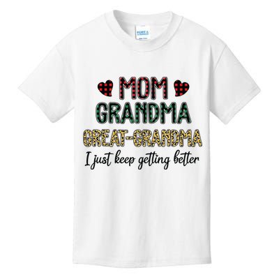 Mom Grandma Great Grandma I Just Keep Getting Better Leopard Kids T-Shirt