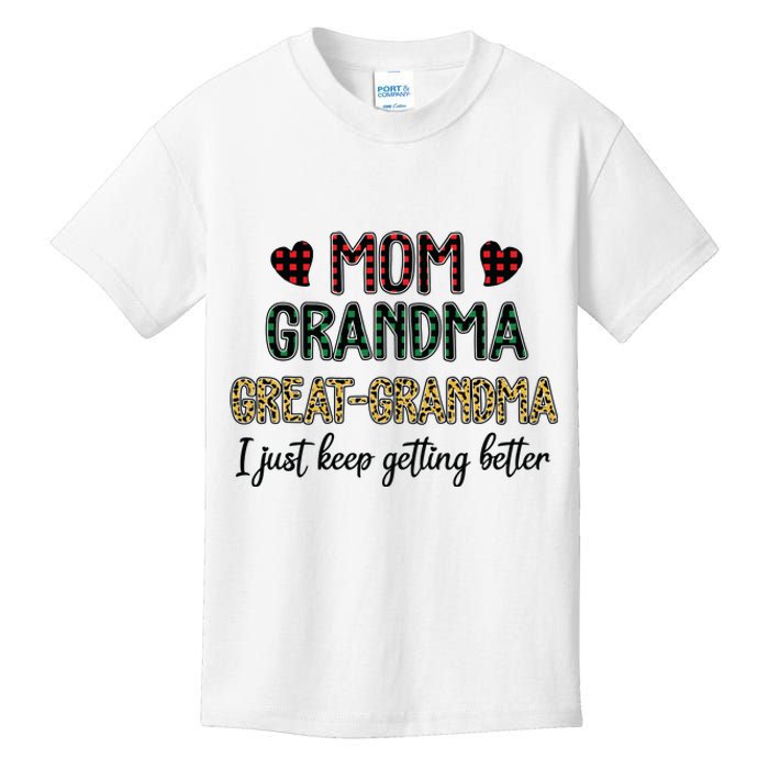 Mom Grandma Great Grandma I Just Keep Getting Better Leopard Kids T-Shirt