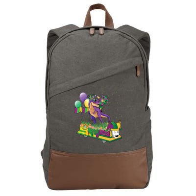 Mardi Gras Gift Dabbing Joker T Rex Dinosaur Gift Cotton Canvas Backpack