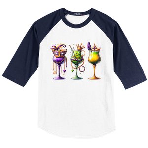 Mardi Gras Glass Funny Drinking Wine Festival Parade Baseball Sleeve Shirt