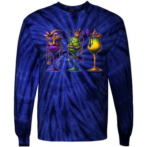 Mardi Gras Glass Funny Drinking Wine Festival Parade Tie-Dye Long Sleeve Shirt