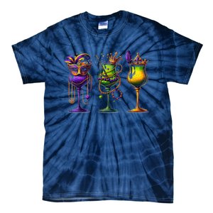 Mardi Gras Glass Funny Drinking Wine Festival Parade Tie-Dye T-Shirt