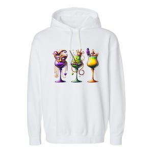 Mardi Gras Glass Funny Drinking Wine Festival Parade Garment-Dyed Fleece Hoodie