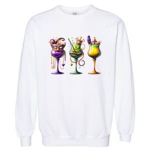 Mardi Gras Glass Funny Drinking Wine Festival Parade Garment-Dyed Sweatshirt