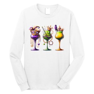 Mardi Gras Glass Funny Drinking Wine Festival Parade Long Sleeve Shirt