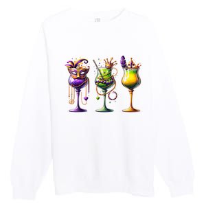 Mardi Gras Glass Funny Drinking Wine Festival Parade Premium Crewneck Sweatshirt