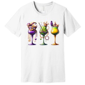 Mardi Gras Glass Funny Drinking Wine Festival Parade Premium T-Shirt