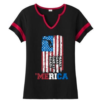 Make Gas Great Again Merica Petrol Pump Us Flag Great Gift Ladies Halftime Notch Neck Tee