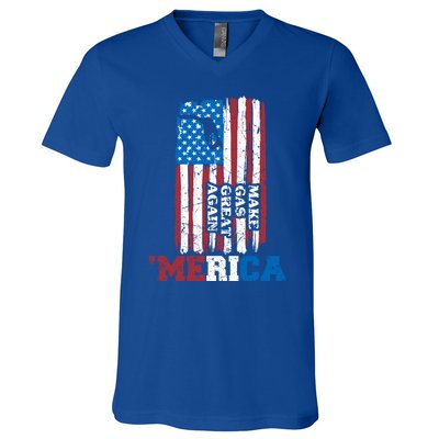 Make Gas Great Again Merica Petrol Pump Us Flag Great Gift V-Neck T-Shirt