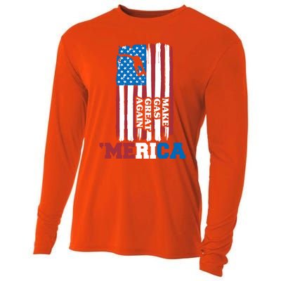 Make Gas Great Again Merica Petrol Pump Us Flag Gift Cooling Performance Long Sleeve Crew