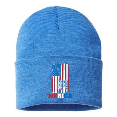 Make Gas Great Again Merica Petrol Pump Us Flag Gift Sustainable Knit Beanie