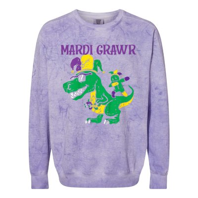 Mardi Gras Grawr Trex Voodoo Dab Dinosaur Colorblast Crewneck Sweatshirt