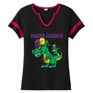 Mardi Gras Grawr Trex Voodoo Dab Dinosaur Ladies Halftime Notch Neck Tee