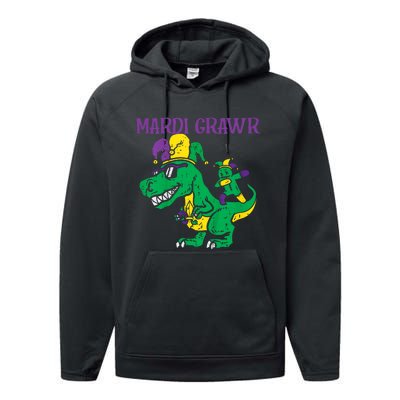 Mardi Gras Grawr Trex Voodoo Dab Dinosaur Performance Fleece Hoodie