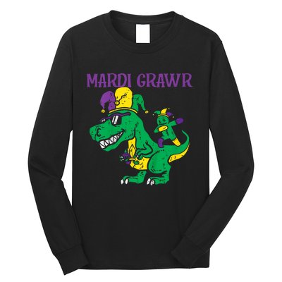 Mardi Gras Grawr Trex Voodoo Dab Dinosaur Long Sleeve Shirt