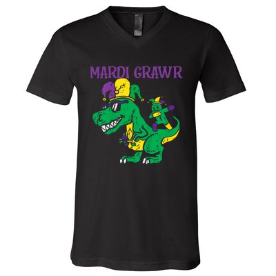 Mardi Gras Grawr Trex Voodoo Dab Dinosaur V-Neck T-Shirt