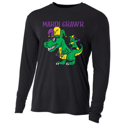 Mardi Gras Grawr Trex Voodoo Dab Dinosaur Cooling Performance Long Sleeve Crew